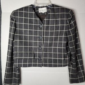 Vintage JH Collectibles Plaid Gray With Cream Stripes Cropped Wool Blaze…